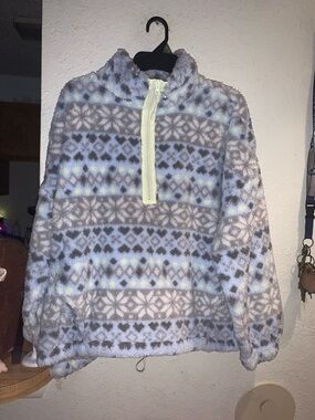 No Boundaries Plush Half-Zip Turtleneck Sweater - Light Gray & Pale Blue